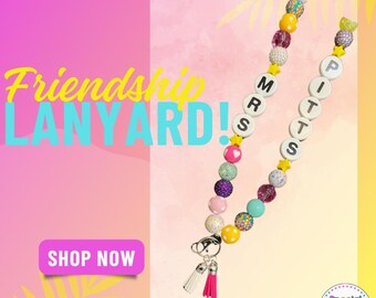 Friendship Bracelet style Beaded Teacher Lanyard with Silicone or Acrylic Beads for ID or Badge - Breakaway Style with keychain