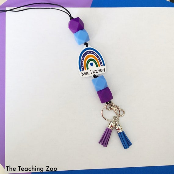 Teacher Lanyard Boho Lanyards Beaded Teacher Lanyard Boho Cute Rainbow Lanyard Neck Keychain