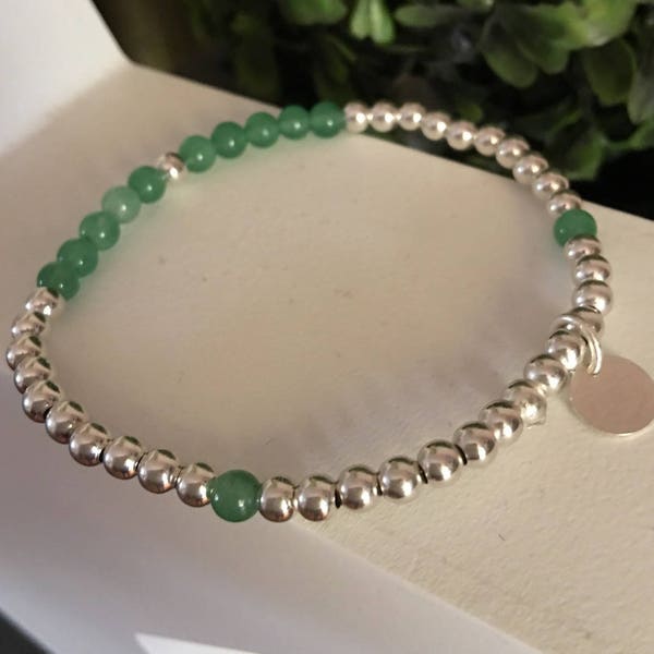 bracelet perles en Argent et perles de gemme -Aventurine