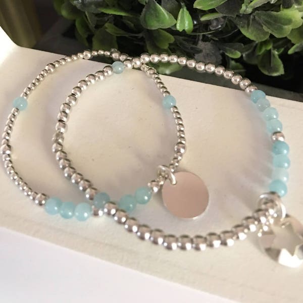 bracelet perles en Argent et perles de gemme -Amazonite