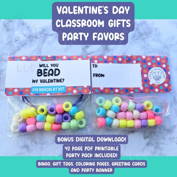 Clearance! Will you BEAD my Valentine DIY bracelet set | Party Favor for Primary LDS | popular Non candy pastel | childrens gift cards