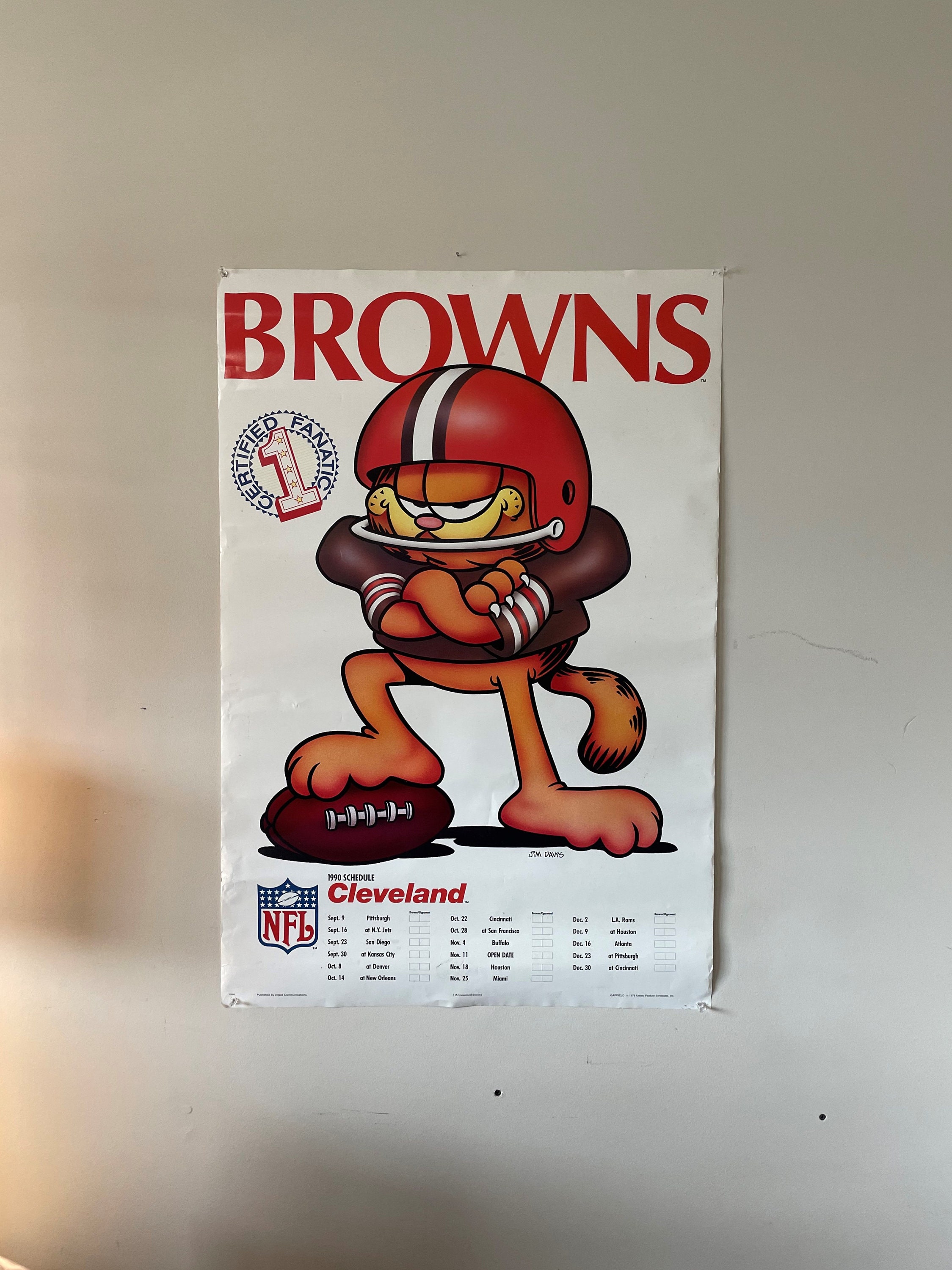 RARE Cleveland Brown's Garfield 1 Certified Fanatic 1990 