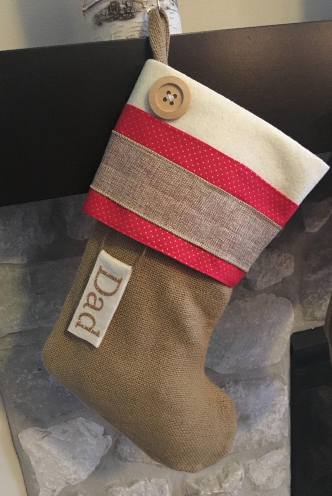 Personalized Handmade Burlap Christmas Stockings: red and  Etsy