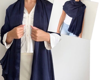 Navy Silk Shawl / Navy Silk Wrap / Wedding Navy Shawl /Navy Weddings