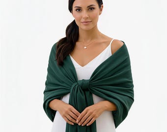 Green Wool Blend Pashmina Shawl, Bridesmaid Wrap