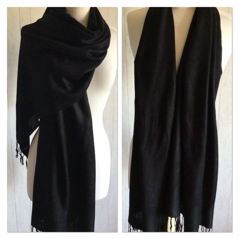 Black Shawl/Black Viscose Pashmina/Black Wrap image 4