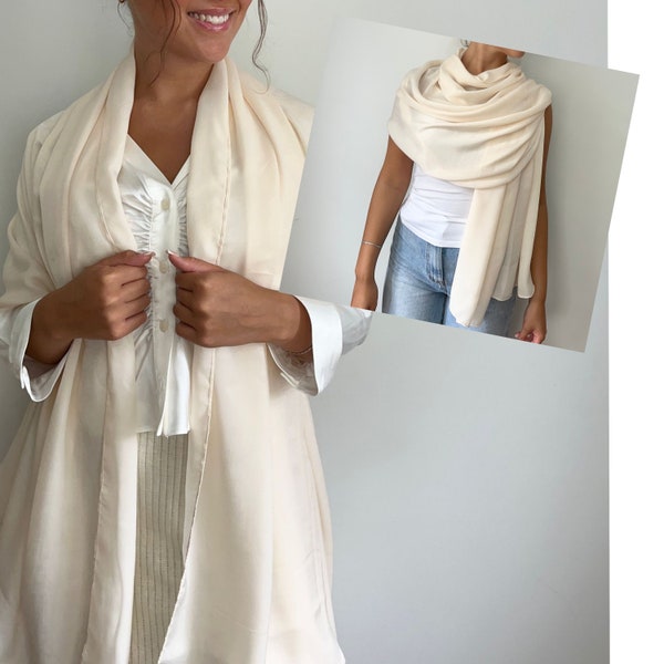 Cream Silk Shawl / Cream Wrap Silk Shawl / Wedding Silk Cream Shawl / Silk Cream Wrap / Cream Pashmina / Cream Wedding / Silk Gift Idea