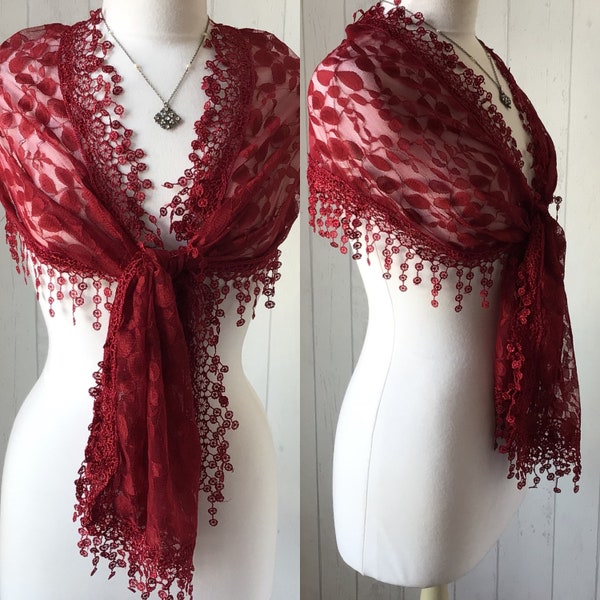 Burgundy Red Shawl/ Petite Red Lace Wrap/ Petite Lace Shawl/Red Downton Abbey Style Lace Shawl/Red Wedding Shawl