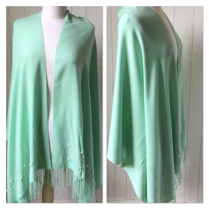 Mint Green Pashmina/ Greencrystal Pearl Wrap Pashmina Shawl/ Etsy