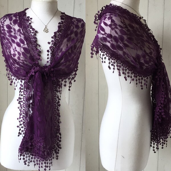 Purple Vintage Style Shawl / Petite Purple Lace Wrap / Petite Purple Shawl / Purple Downton Abbey Style Lace Shawl / Purple Wedding Shawl