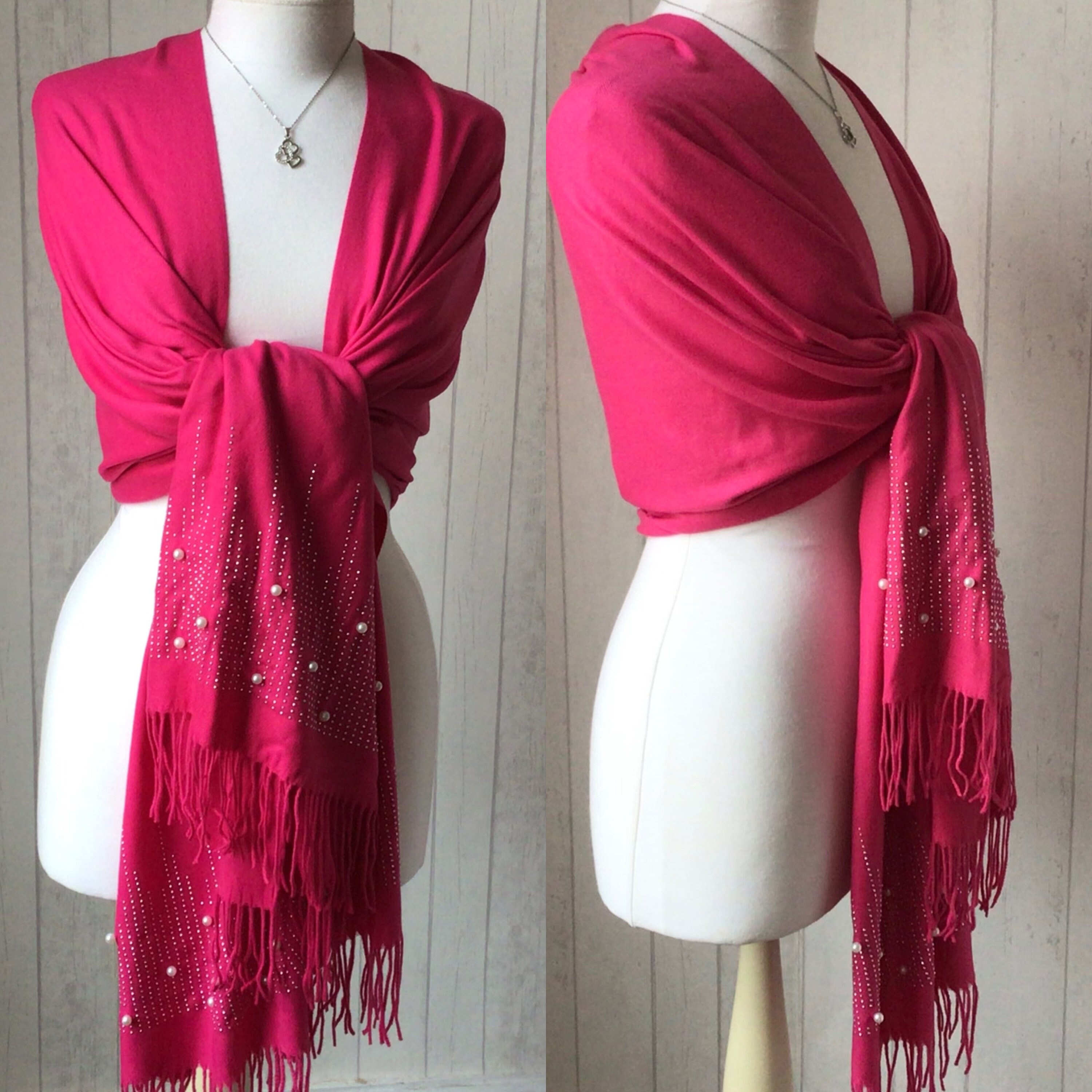 Cerise Pink Pashmina/ Cerise Pink Crystal Pearl Wrap Pashmina - Etsy