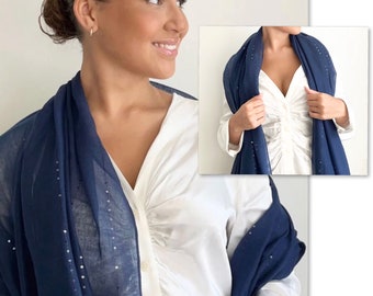 Navy Blue Sequin Shawl / Navy Bridesmaids Shawl / Navy Wrap Silver Sequins / Sequin Stripe Shawl /Navy Wedding / Navy Pashmina / Races /Prom