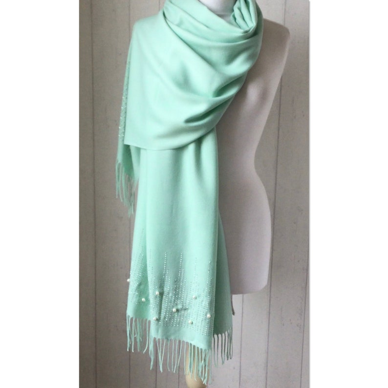 Mint Green Pashmina/ Greencrystal Pearl Wrap Pashmina Shawl/ Etsy