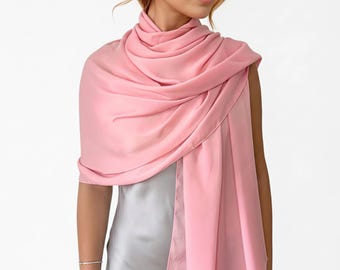 Pink Silk Wedding Shawl, Extra Wide Wrap