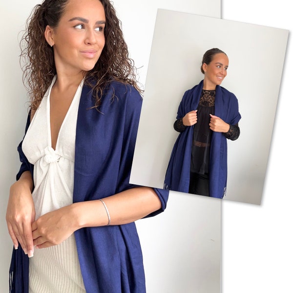 Blue Wool Blend Shawl/Navy Blue Woollen Pashmina/Dark Blue Wrap /Wool Shawl/Dark Blue Wedding Shawl / Navy Weddings