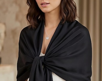Schwarzer Seiden-Pashmina-Schal, eleganter Abendschal