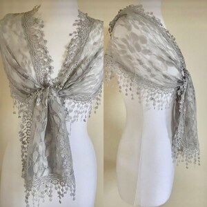 Grey Vintage Style Shawl/Grey Lace Wrap/Grey Shawl/Downton Abbey Style Lace Shawl/Grey Lace Wedding