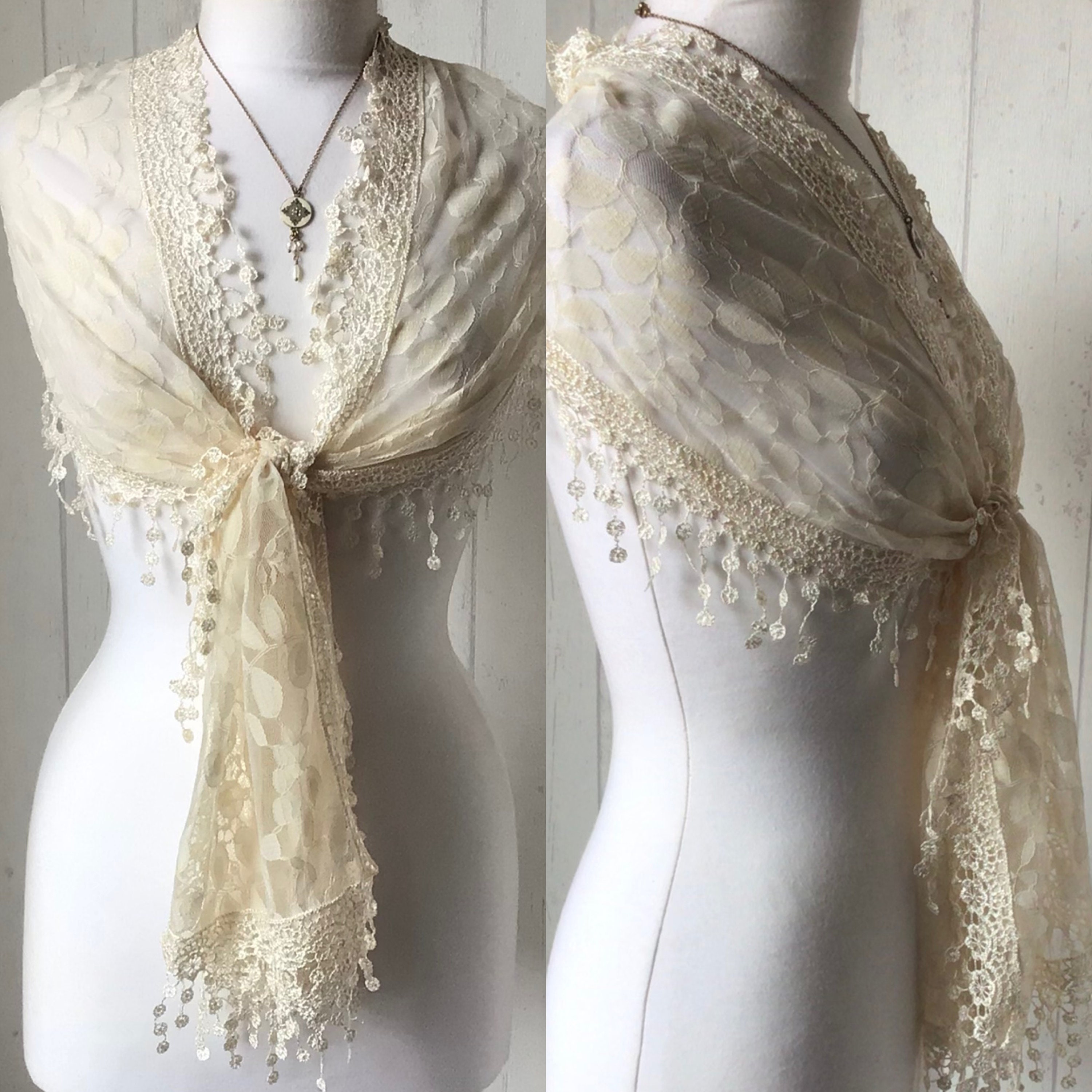 Beautiful Lace Wrap with Sleeves_Fringe Accents at Hemline_Color