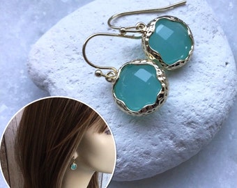 Aqua Blue Gold Earrings/Aqua Blue Stone Jewellery/ Wedding Jewellery / Blue Jewellery (710)