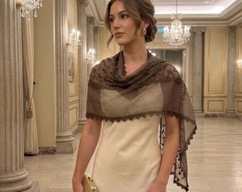 Bruine kanten sjaal: omslagdoek, Downton Abbey-look bruine omslagdoek in vintagestijl