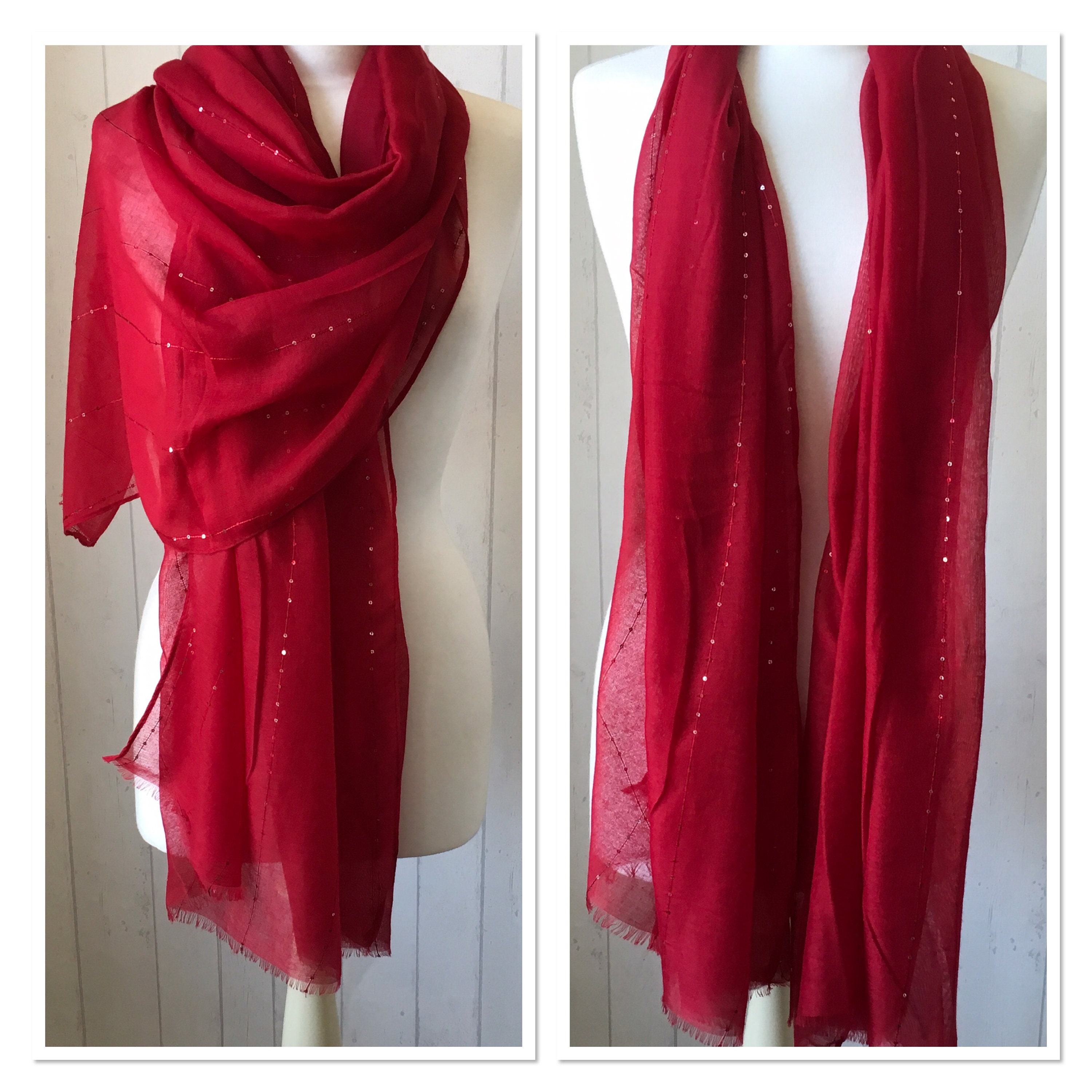 Red Shawl / Red Silver Sequins Shawl /red Pashmina /red Wrap Etsy