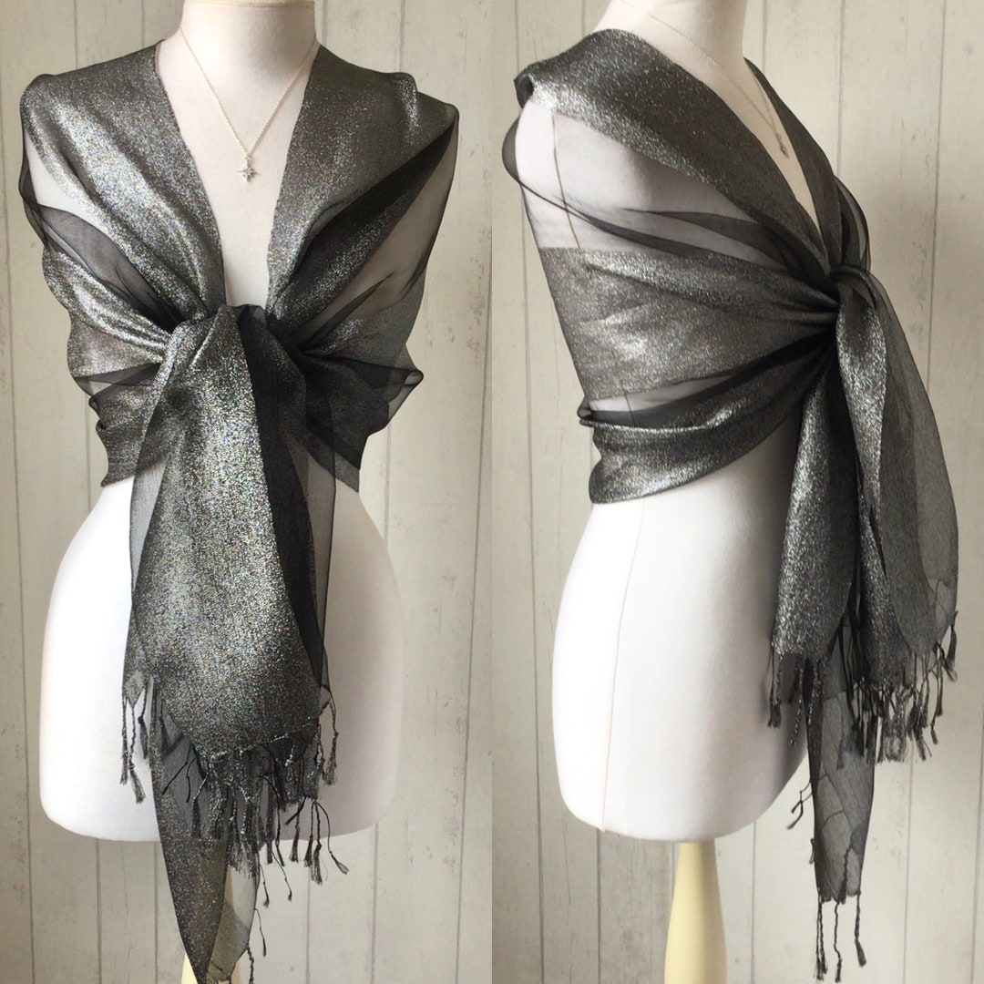 Knotted monogram silk scarf silver grey