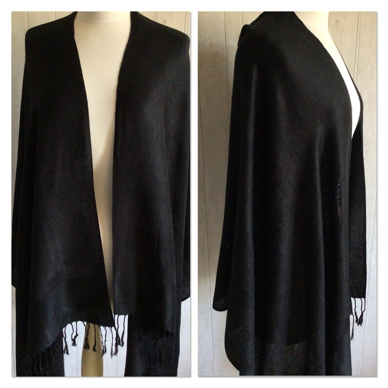 Black Shawl/Black Viscose Pashmina/Black Wrap image 2