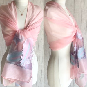 Pink Shawls, Pink Silk Shawl, Pink Blue Silk Wrap, Silk Feather Shawl, Feather Silk Wrap Pashmina, Pink Wedding, Pink Bridesmaids