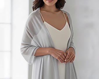Silver Lurex Pashmina Shawl, Sheen Wrap, Bridesmaid Silver Sheen Cover-up