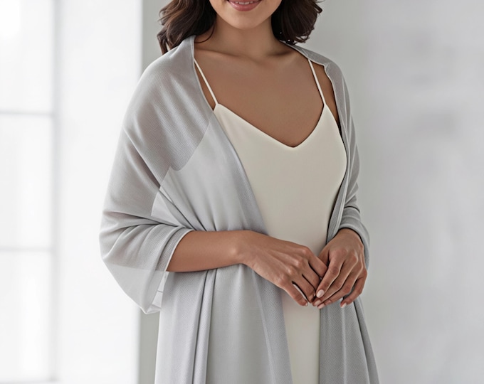 Silver Lurex Pashmina Shawl, Sheen Wrap, Bridesmaid Silver Sheen Cover-up