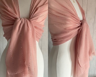 Salmon Pink Shawl / Pink Wrap Silver Sequins / Salmon Sequin Stripe Shawl /Sheen /  Pink Wrap / Pashmina / Shawl / Scarf  / Party Wedding /