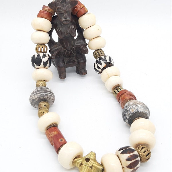 Ashanti Bronze/Antike Spinnwirtel/Roter Bauxit/ Batikknochen aus Afrika/Geschenk für Sie/Unikat TRIBAL Schmuck