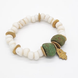 Elegant Bracelet/Hamsa/Antique Dogon Trade Beads/Bronze/Antique Kano Beads/Hand of Fatimah/Protection Amulet/Noble Combination/UNIQUE Jewelry
