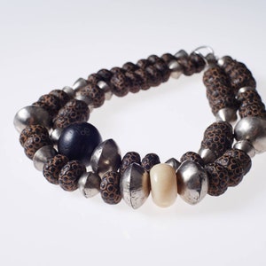 Set of 2 Necklaces/Snake Jasper/Mauretannian Wood Bead/Bone bead form Africa/Mali Silver/Unique TRIBAL Creation