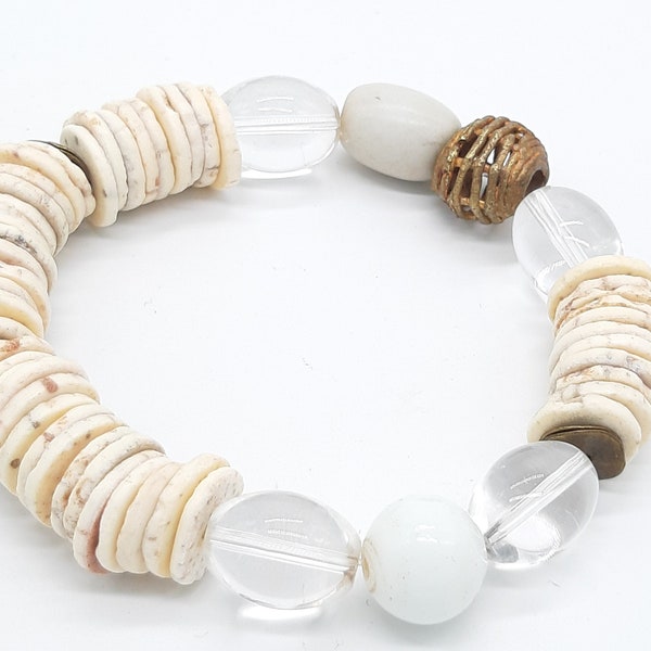 Elegant bracelet / ostrich eggshell / French rock crystal / Ibiza bracelet / Ashanti bronze / Dogon / UNIKAT jewelry