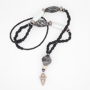 Black Onyx/Silver Pendant/Black Powderglas from Indonesia/Mali beads/Terracotta/Krobo/Wood from Mauretannia/Unique TRIBAL Creation