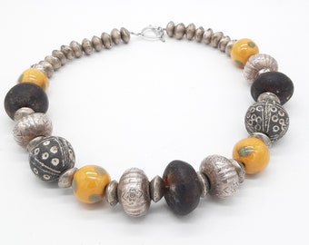 Handmade Ceramic Beads from Austria/Shellac Silver from India/Mali Silver/Hebron Powderglas/Spindle Whorls/Unique ETHNO Creation