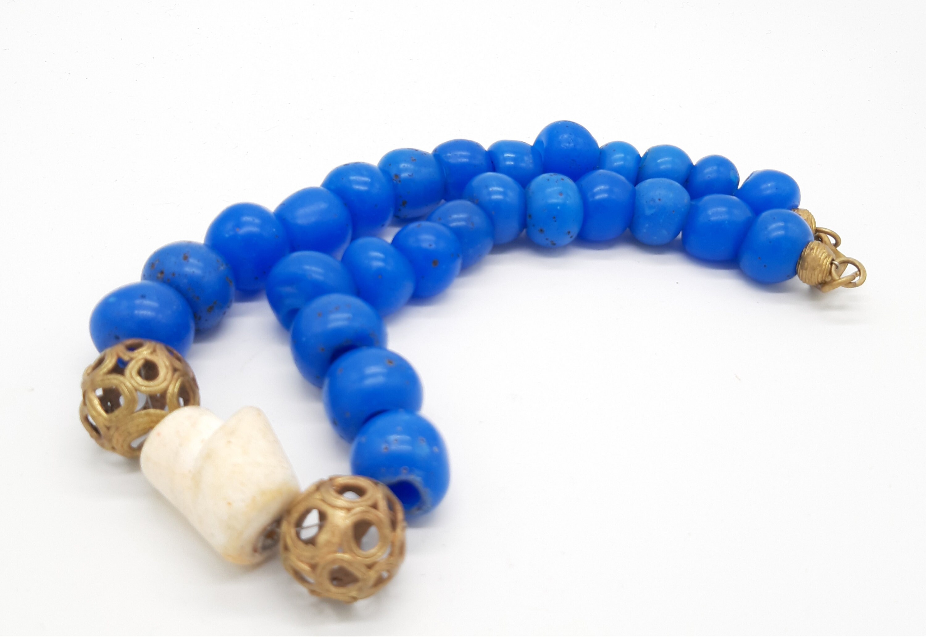 Blue Dutch Beads/antique Dogon Necklace/fossil Shell/ashanti