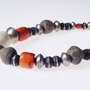 Antique Dogon Tradebead/Red Coral/Fossile Coral/Antique Spindle Whorl/Mali beads/Wood bead from Mauretannia/Silver/Unique TRIBAL Creation