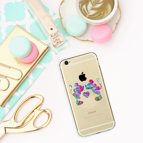Mickey und Mini Mouse Transparent iPhone 5/5S/SE cases, iPhone 6/6S, iPhone 7, Aquarel case