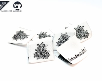 20pcs woven labels "Edelweiss white/black"  (sew in labels)