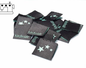 20pcs woven labels "stars grey/mint"  (sewing labels)