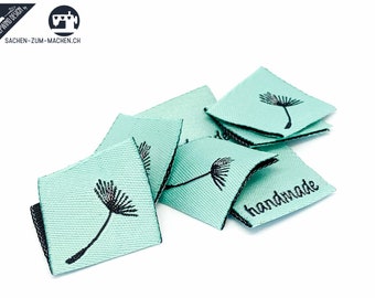 20pcs woven labels "dandelion mint/grey"  (sewing labels)