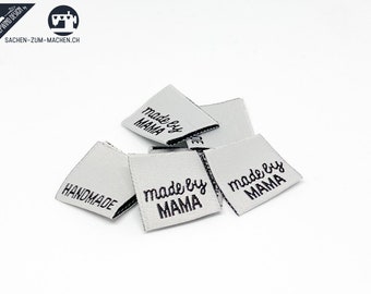 20pcs woven labels "made by MAMA - light grey/black "  (sewing labels)