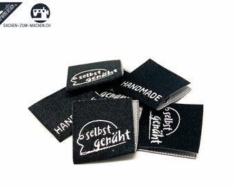 20pcs woven labels "selbst genäht - black "  (sewing labels)