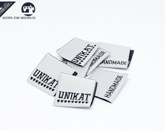20pcs woven labels "UNIKAT - light grey/black "  (sewing labels)
