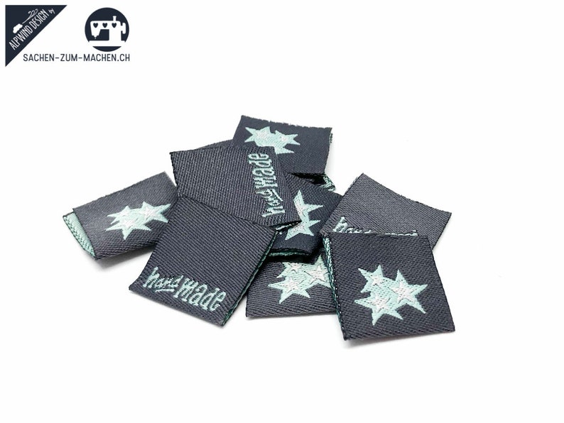 20pcs woven labels new stars dark grey/mint sewing labels image 1
