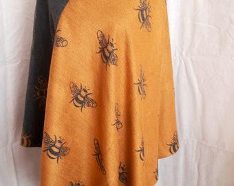 Poncho, femme, châle recyclé, imprimé abeille, taille unique, asymétrique