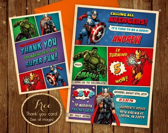 Avengers Birthday Invitation, Printable Avengers Invitations, Avengers Birthday Invite, Superhero Birthday Party, Avengers Birthday Card