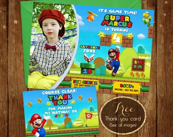 Mario Birthday Invitation with Photo , Printable Photo Invitations, VideoGame Printable Birthday Card, Photo Invitation
